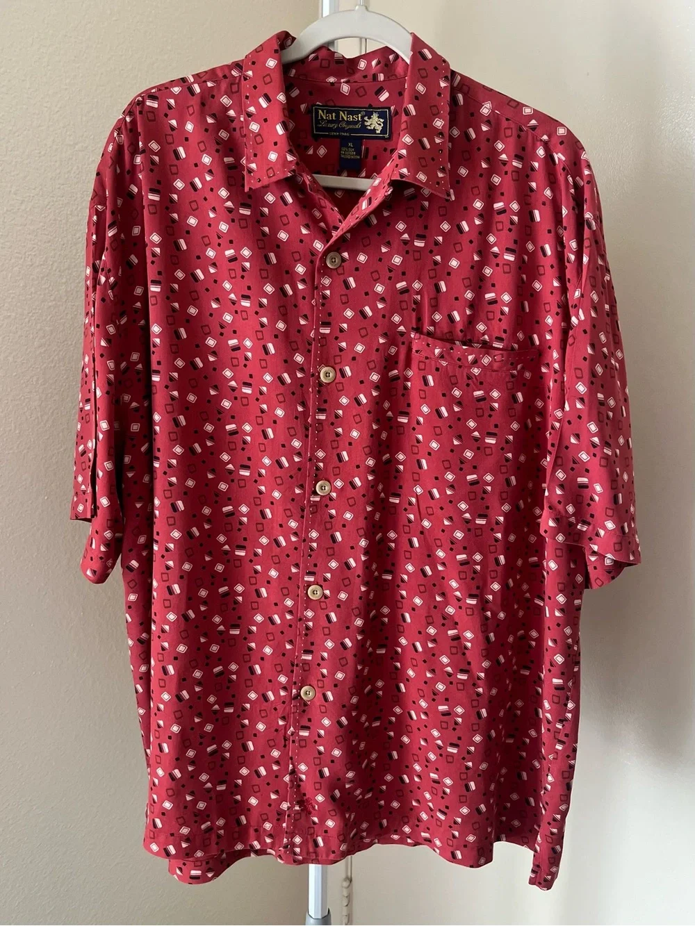 Nat Nast Luxury Originals 100% Silk Short-Sleeve Printed Button-Down Shirt XL